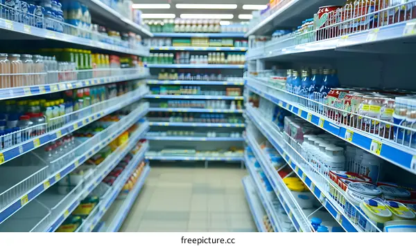 Grocery Store Aisle with Shelves of Products