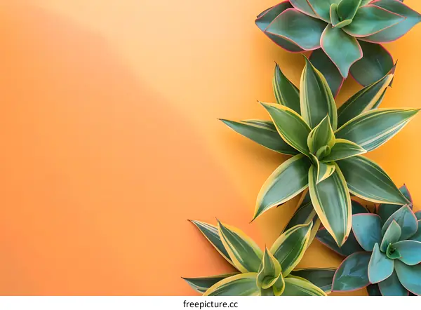 Green Succulents on Orange Background