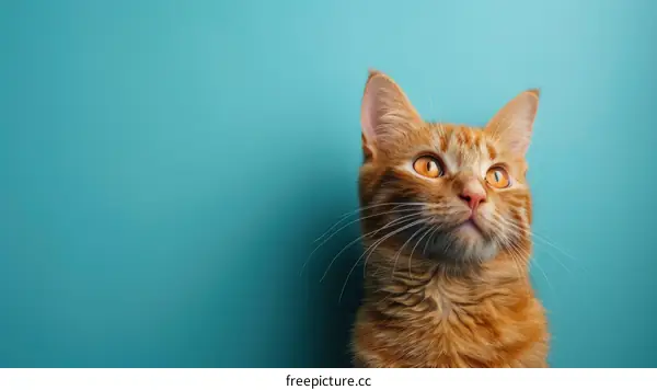 A ginger cat looking up