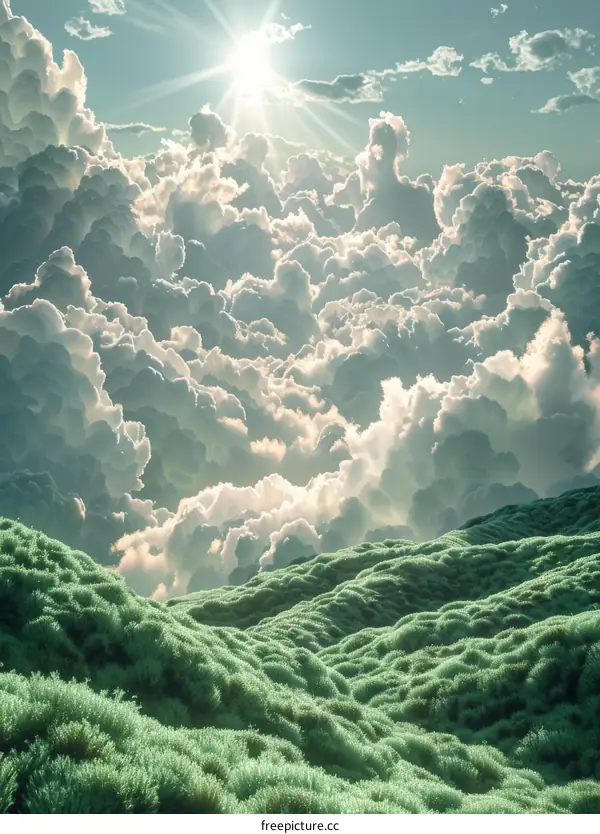 Sunlit Green Hills with Clouds