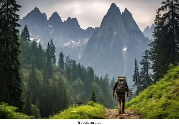 Man hiking in the mountains on a sunny day