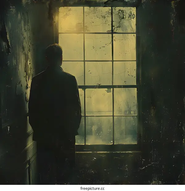 man looking out the window