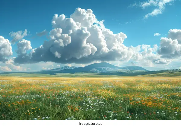 Beautiful Summer Meadow Landscape with Clouds