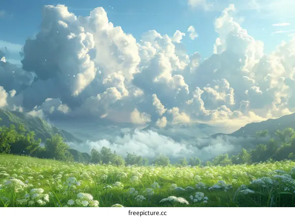 Beautiful Mountain Meadow Under a Cloudy Sky