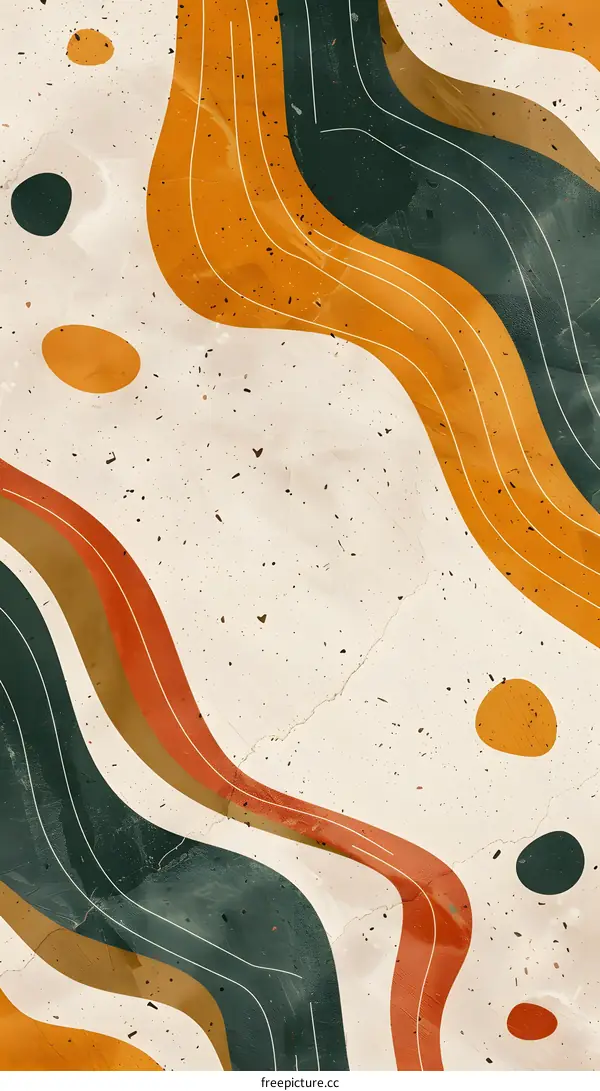 Abstract Colorful Wavy Lines with Circles on Beige Background