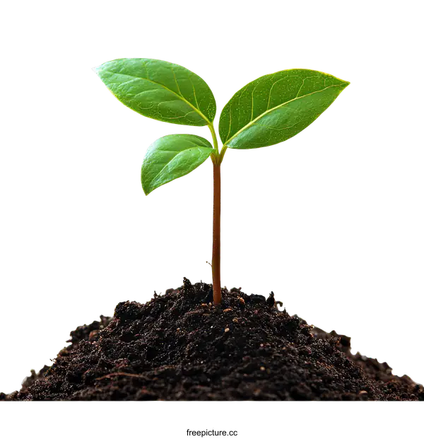 [Transparent Background PNG]Young Plant Growing from Soil on White Background
