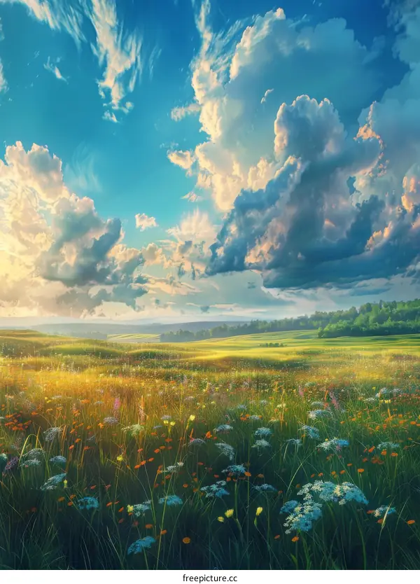 Golden Hour Sunset over a Field of Flowers