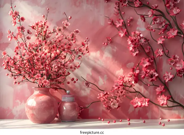 Pink flowers in a pink vase