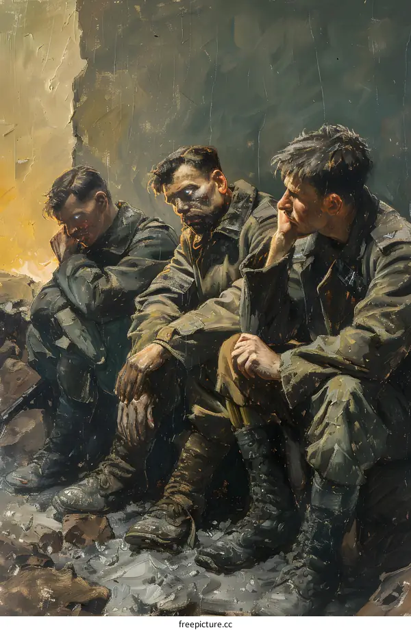 Three Soldiers Resting During a Break in the War