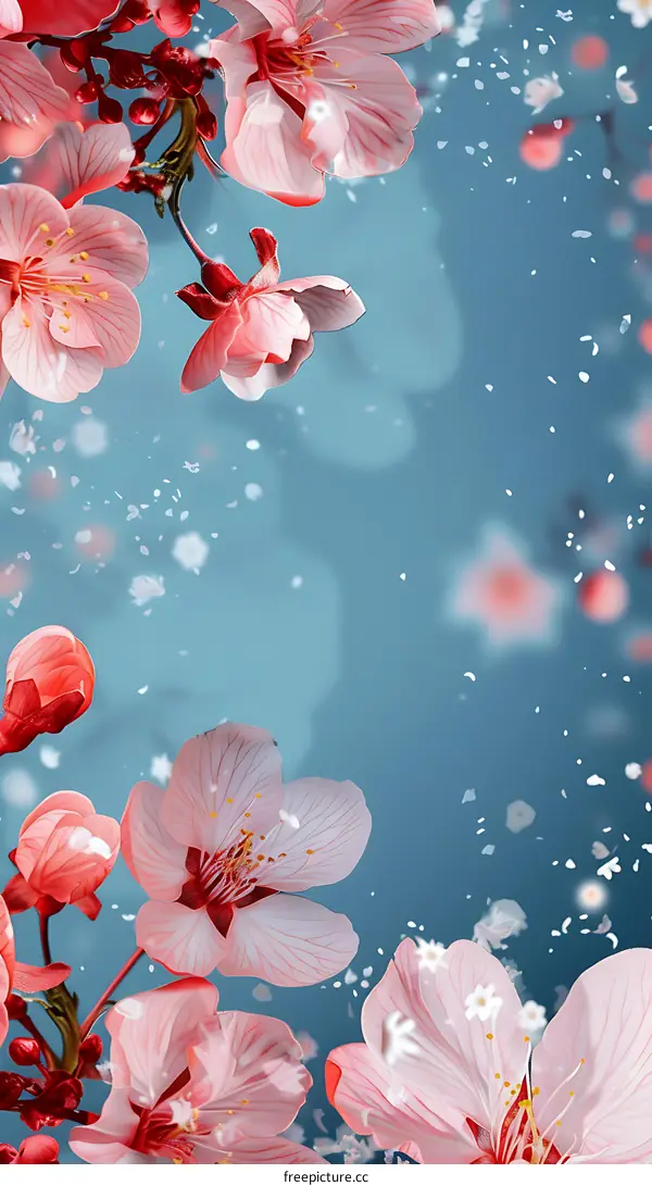 Pink Cherry Blossoms Falling in the Air