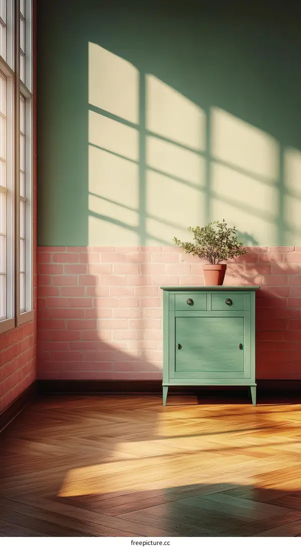 Stylish Room Interior with Green Chest of Drawers