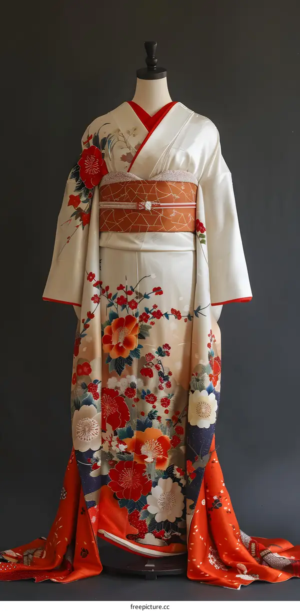 Traditional Japanese Kimono with Floral Pattern