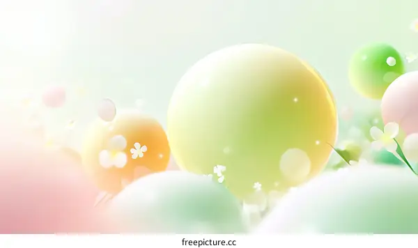 Pastel Colored Balls and Flowers Abstract Background