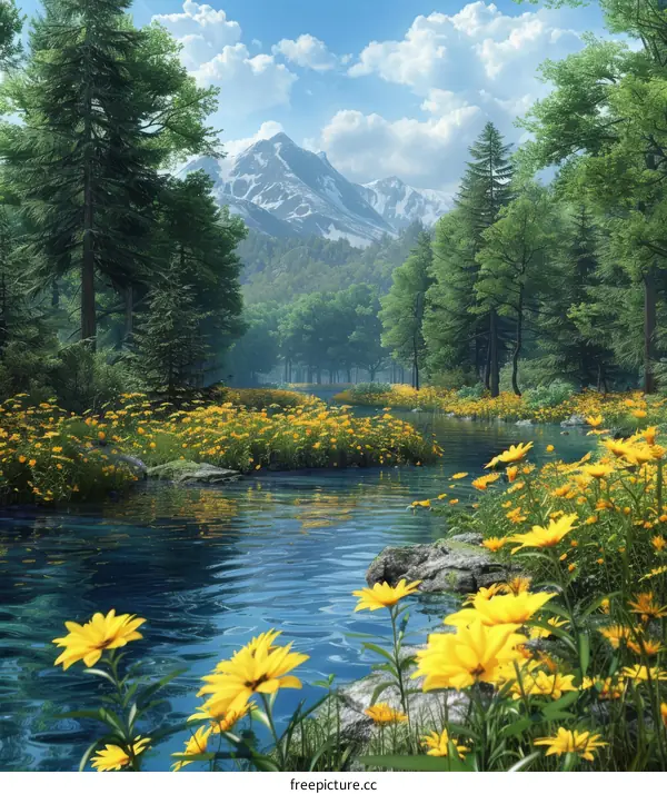 Mountain Stream Through Lush Forest