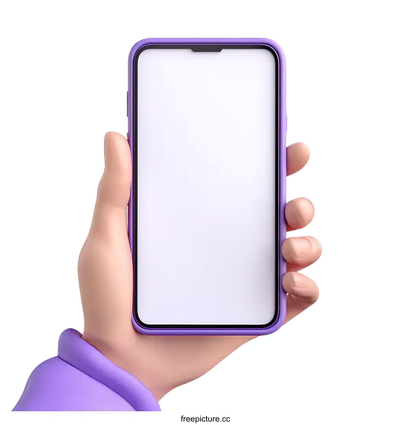 [Transparent Background PNG]Cartoon Hand Holding a Purple Smartphone