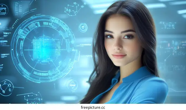 Woman in Front of Holographic Technology Interface
