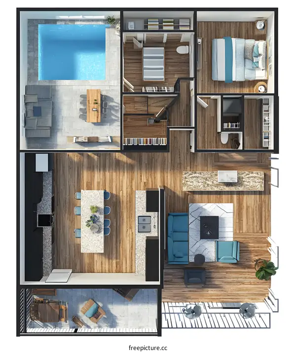 Modern Home Floor Plan with Pool and Patio