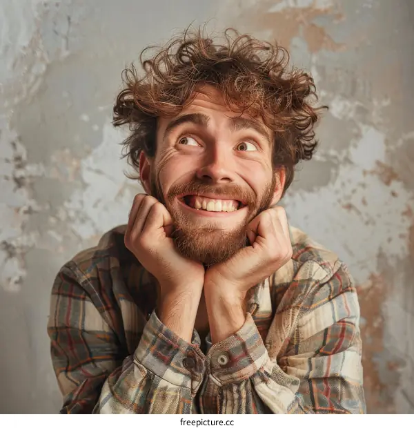 Bearded man with a happy expression on his face