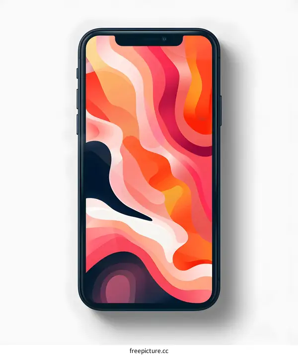 Abstract Phone Wallpaper Design With Wavy Lines In Red, Orange, Yellow, And Black Colors