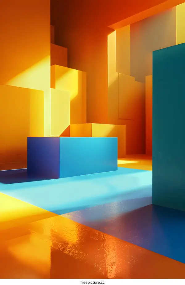 Abstract 3D Room With Yellow Blue and Orange