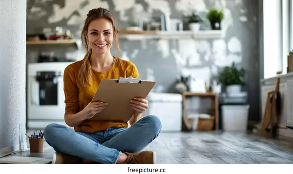 Smiling Woman Working in a Modern Kitchen