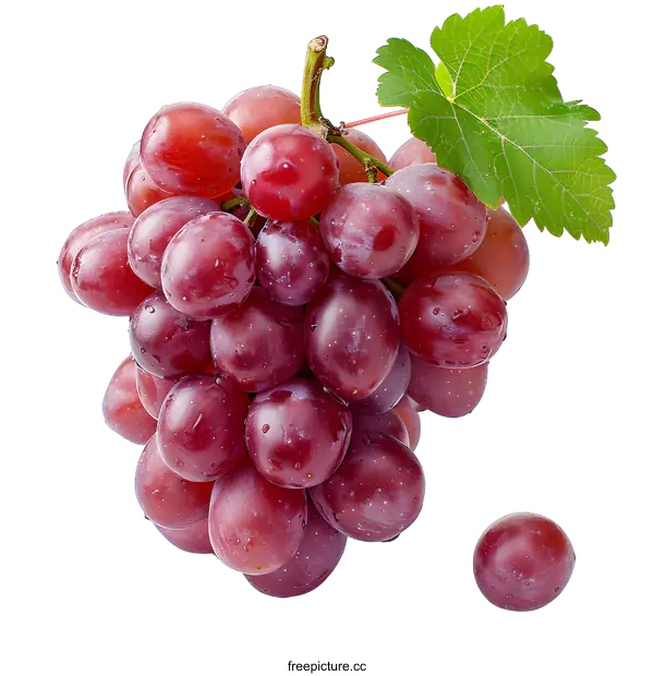 [Transparent Background PNG]A bunch of red grapes with green leaves