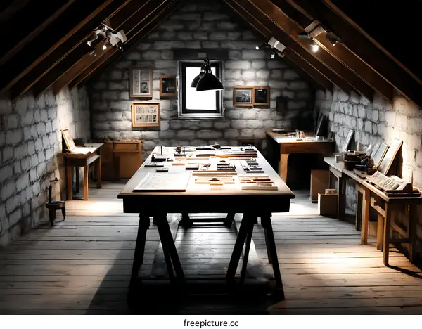 Antique Attic Workshop with Display Items