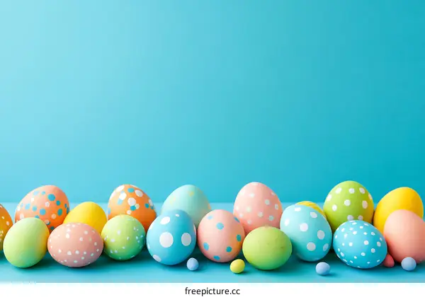 Colorful Easter Eggs on Light Blue Background