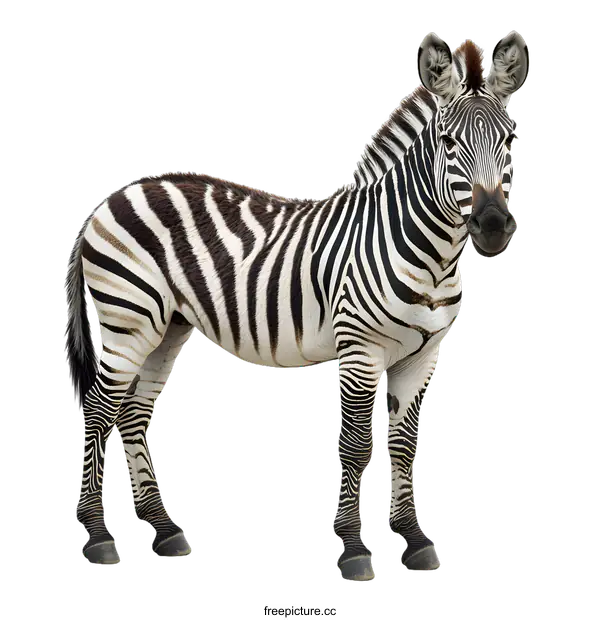 [Transparent Background PNG]Striped Zebra Standing on White Background