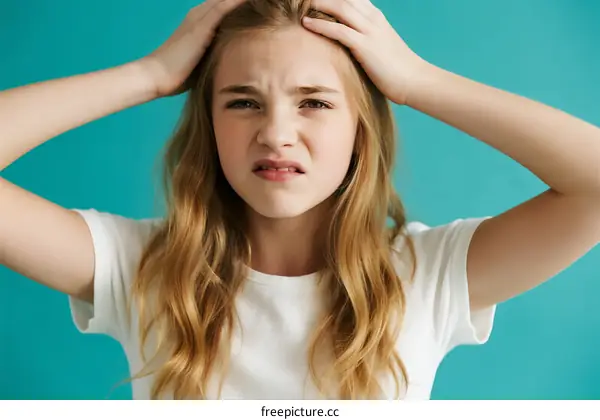 Young Girl Looking Frustrated with Hands in Hair