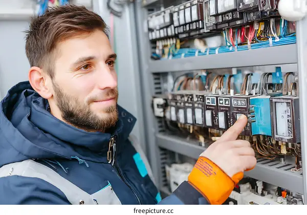 Electrician Working on Electrical Panel