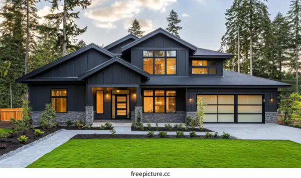 Modern Farmhouse Exterior with Dark Gray Facade