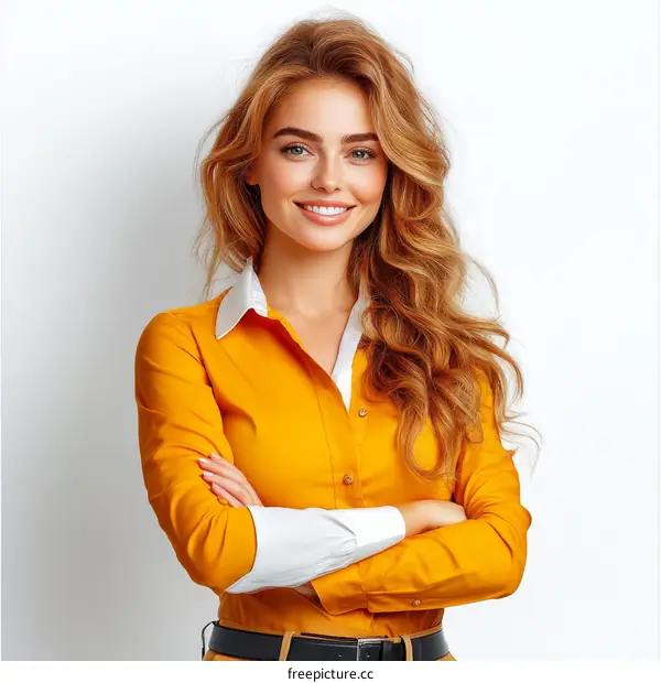 Confident Woman in Stylish Mustard Yellow Shirt