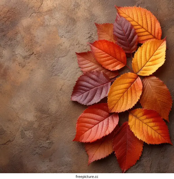 Colorful autumn leaves on brown stone background