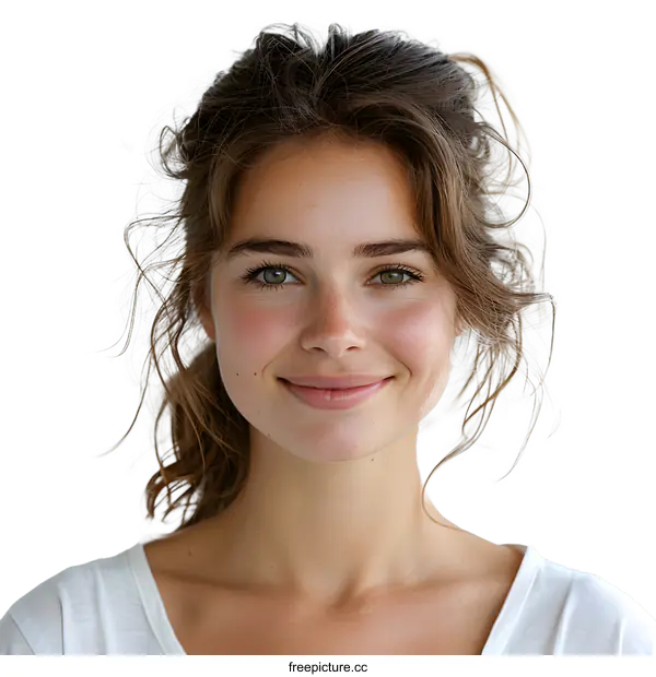 [Transparent Background PNG]portrait of a beautiful young woman with green eyes and curly hair