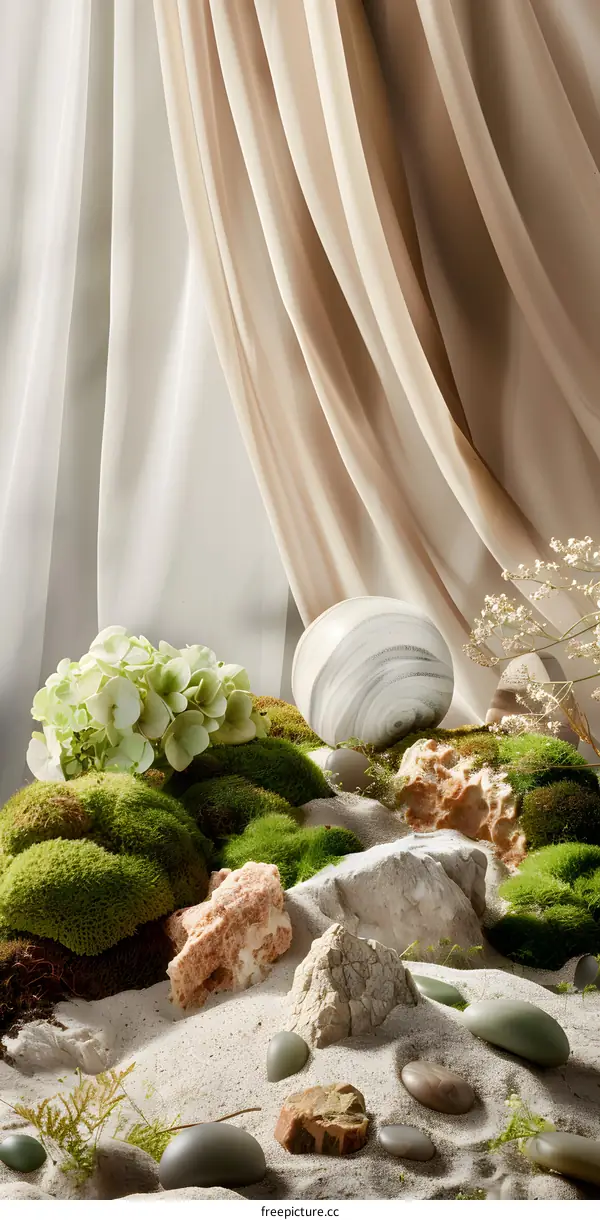 Minimalist Still Life with Stones and Flowers