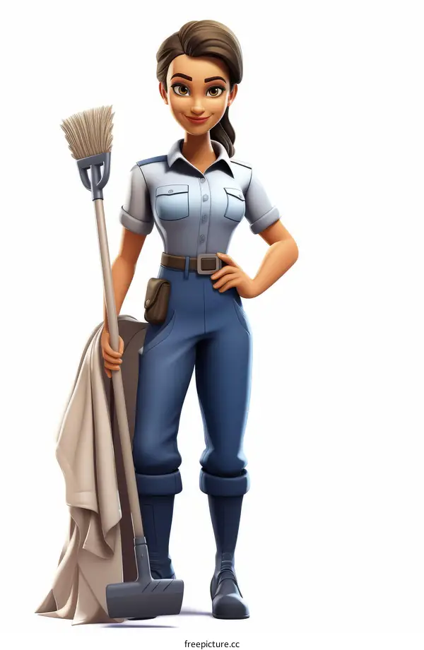 Hispanic Female Janitor in Uniform Posing