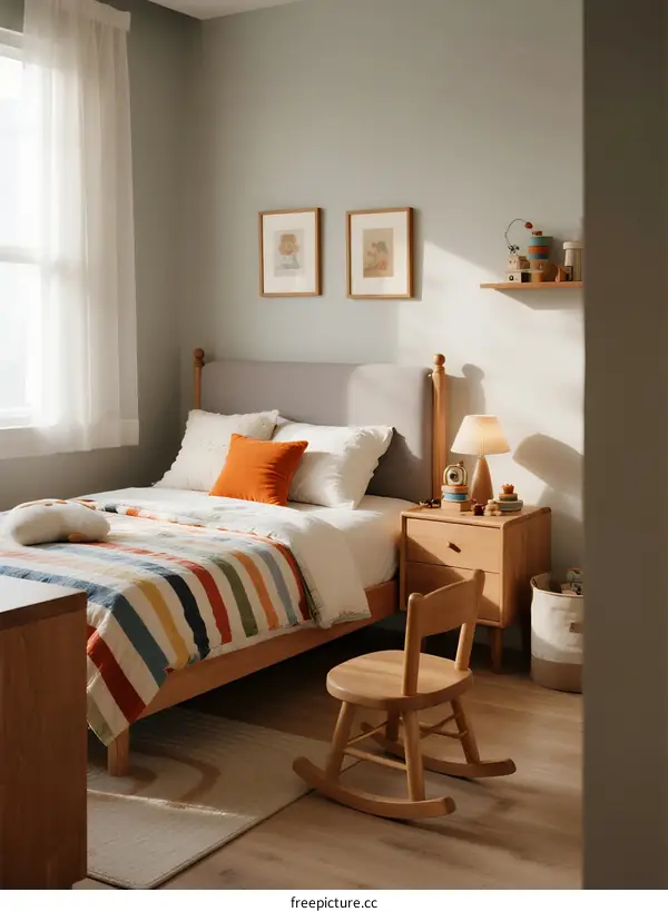A Cozy and Bright Children's Bedroom with Colorful Bedding