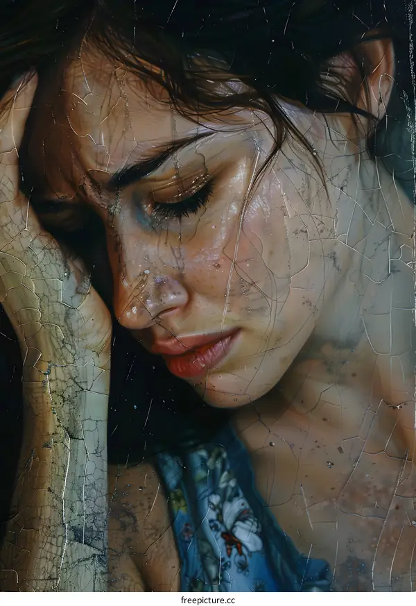 A portrait of a crying woman