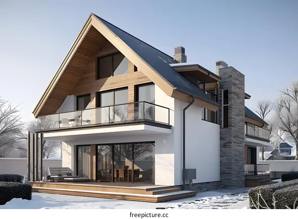 Modern House Exterior Design with Snow Covered Ground