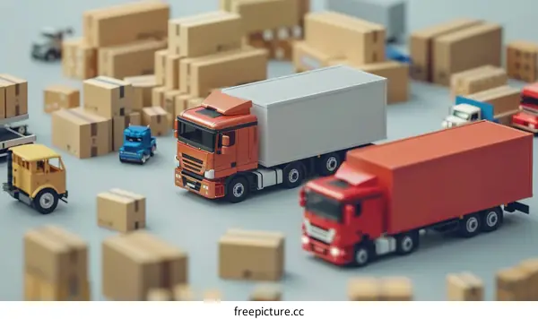 Warehouse with Trucks and Boxes - 3D Rendering