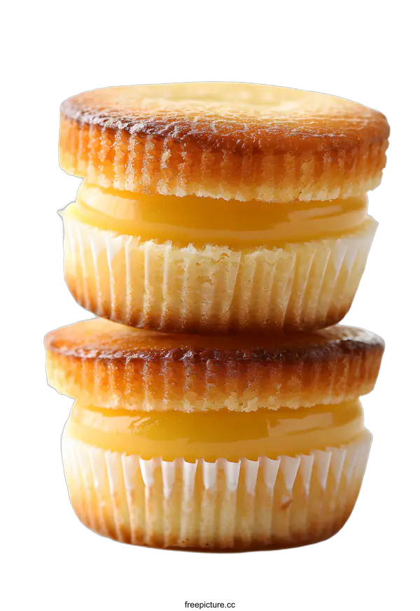 [Transparent Background PNG]Two lemon curd cupcakes stacked on top of each other