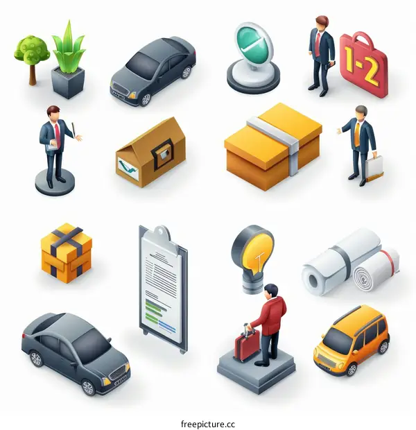 A variety of isometric people and objects