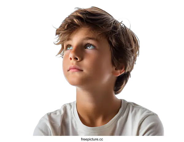[Transparent Background PNG]Portrait of a Young Boy Looking Up