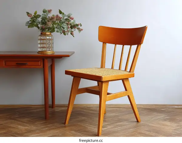 Mid-Century Modern Wooden Chair in a Living Room Setting