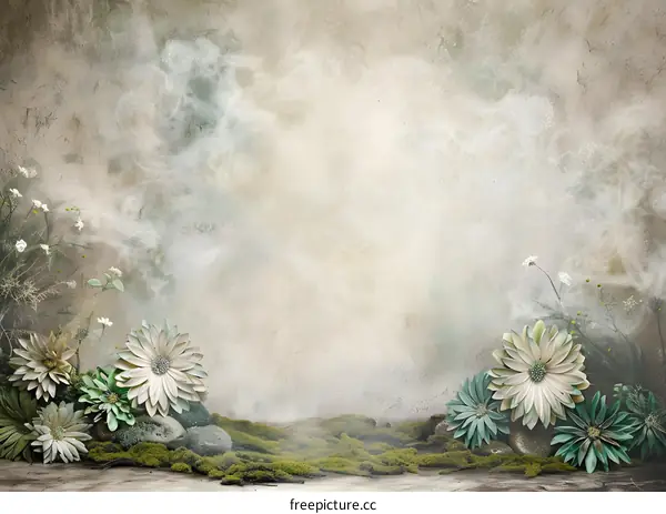 Vintage Floral  Background with Moss and Stones