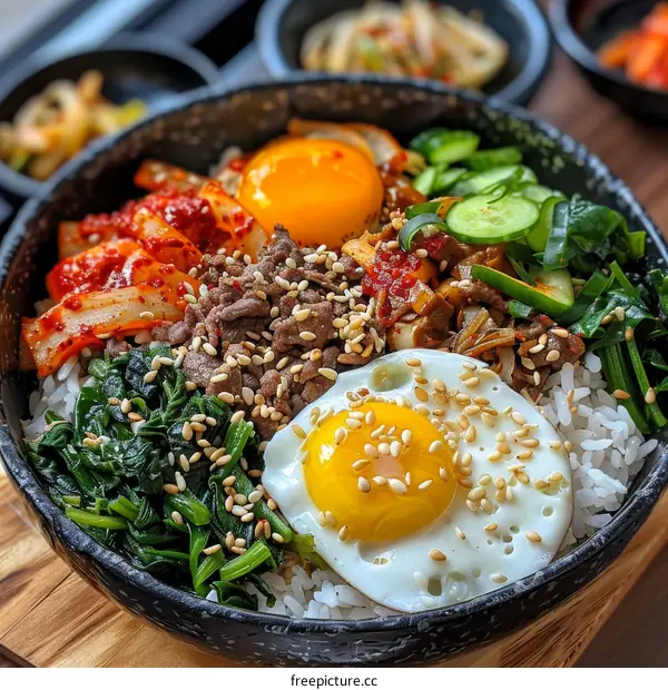 Korean Stone Bowl Rice with Beef and Vegetables