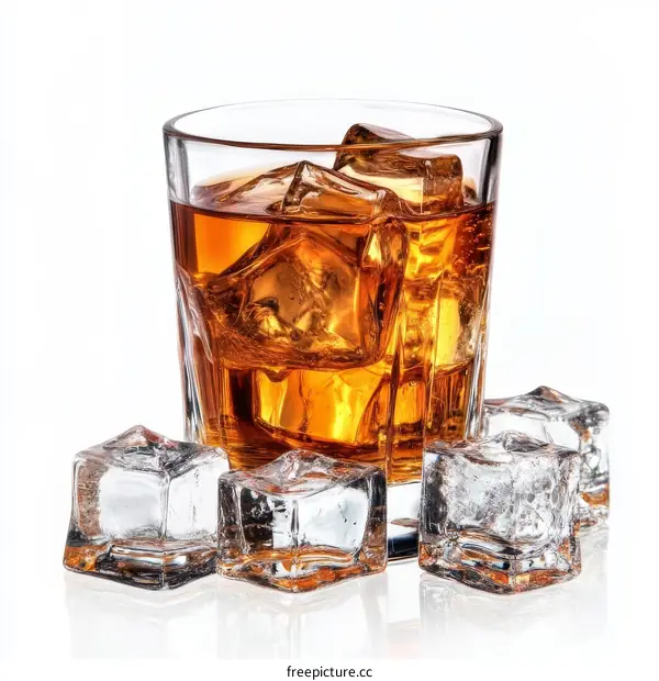 Whiskey Glass with Ice Cubes Close-up