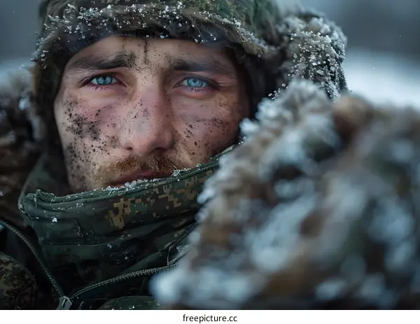 Portrait of a male soldier in winter gear