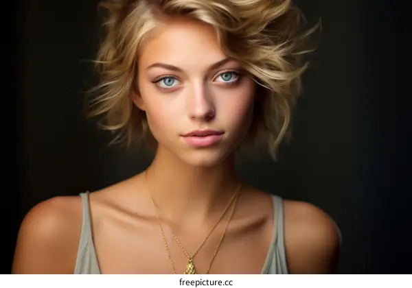 Portrait of a beautiful young blonde woman with blue eyes